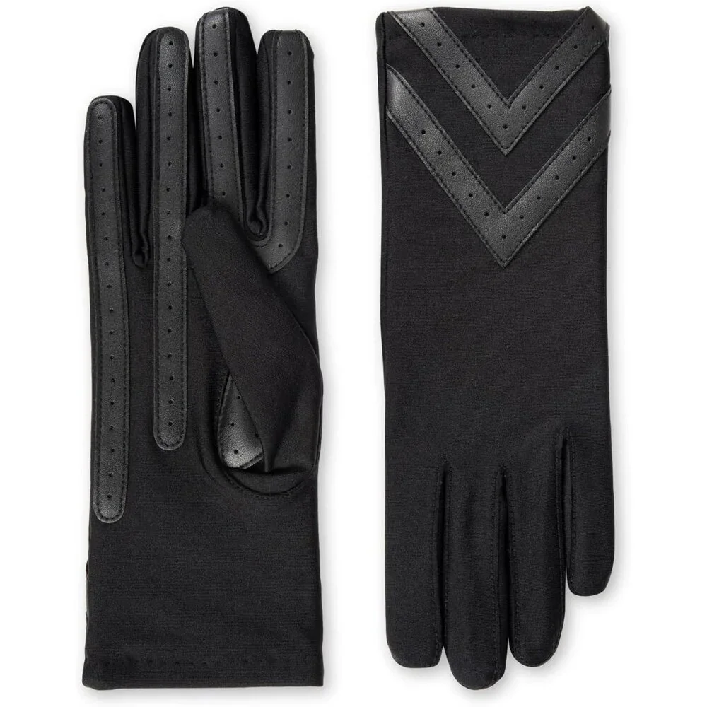 Women's Solid Black Spandex Gloves Warm Fleece Lined Chevron Touchscreen